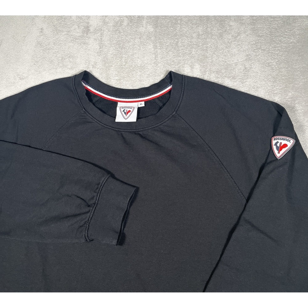 Rossignol Men Crew Sweatshirt Pullover Cotton-Modal Blend XL Black Logo Patch